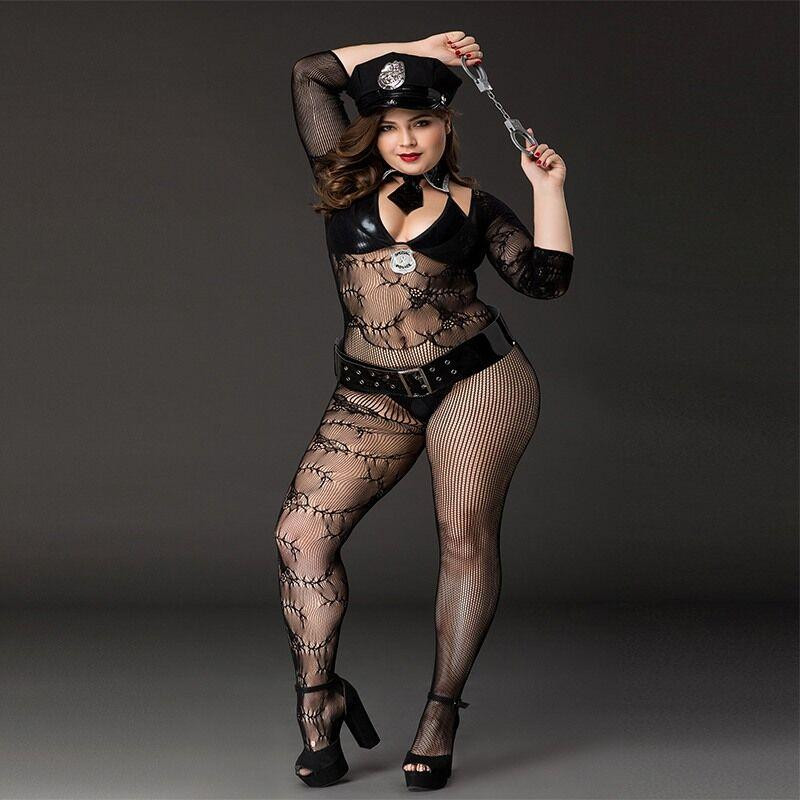 Костюм поліціянтки JSY «Фрау Марта» Plus Size Black, ремінь, кепка, наручники, краватка Sex Aura Київ - фото 1