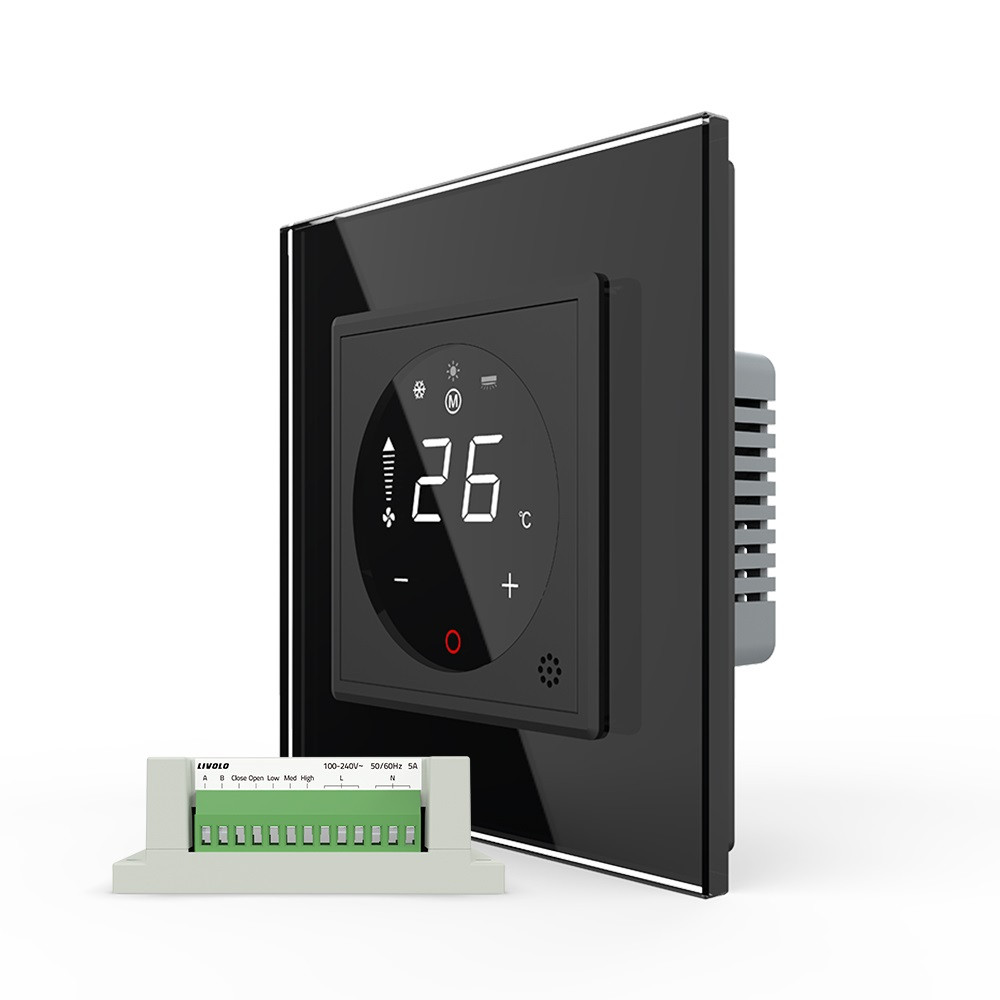 Термостат (терморегулятор) сенсорний для внутрішньопідлогового конвектора водяного опалення та фанкойла LIVOLO, чорний (VL-C7-FCA-2BPS72) Коломия - фото 1