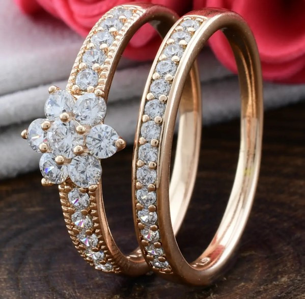 Кольцо Xuping двойное 15149, 18 размер (ширина 8мм), белые фианиты, позолота РО Киев - изображение 1