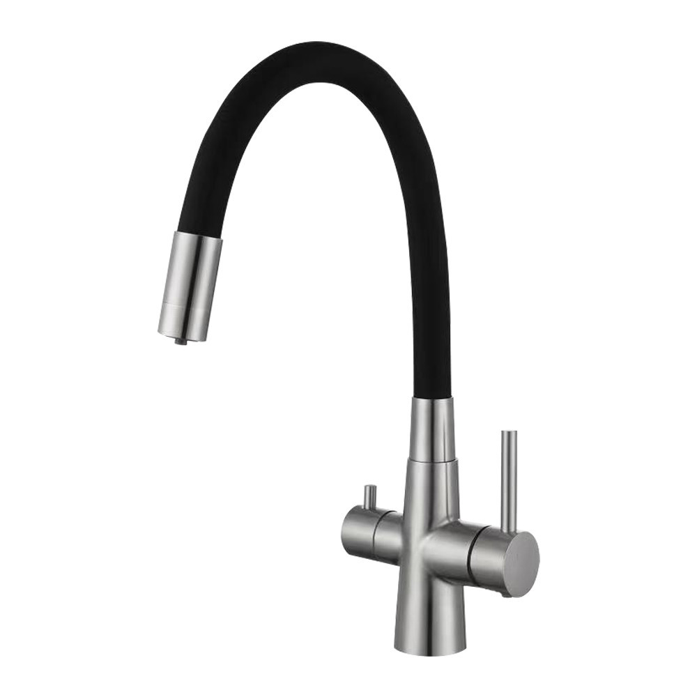 Смеситель для кухни с подключением к фильтру WEZER INX4C-08B гибкий излив, черный/сатин Киев - изображение 1