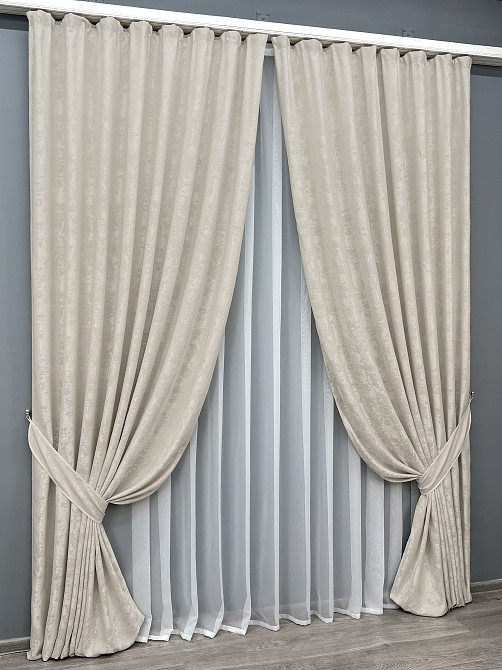 Комплект готових штор VR-Textil Жакард Sultan XO № 1281ш Світло-бежевий 100х270 см 2 шт (31-618) Київ - фото 10