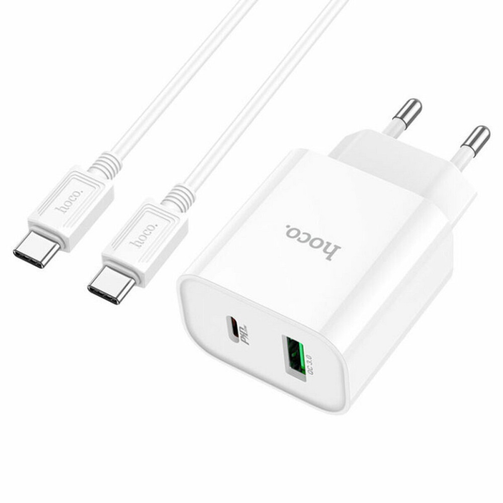 Мережевий зарядний пристрій HOCO C80A Plus Rapido PD20W+QC3.0 charger set(Type-C to Type-C) White Київ - фото 1
