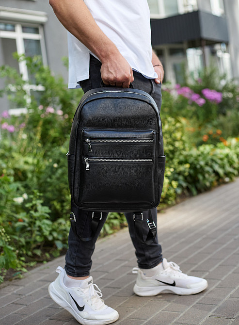 Міський чоловічий рюкзак із натуральної шкіри 41х30х17, наплічна сумка для ноутбука та документів, чорний Кам'янське - фото 5