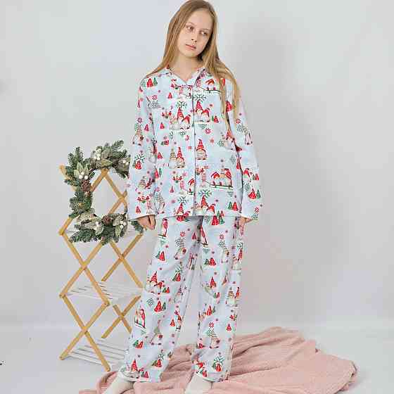 Бавовняна новорічна дитяча піжама з гномами (сорочка + штани) 158 Кам'янець-Подільський