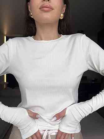 Женский базовый лонгслив из турецкого рубчика Белый, 46/48 Одесса