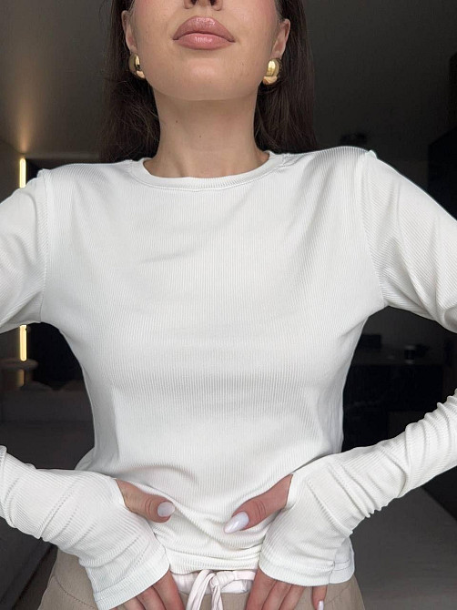 Жіночий базовий лонгслів із турецького рубчика Білий, 46/48 Одеса - фото 2