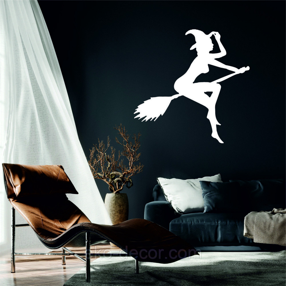 Декоративное настенное Панно «Ведьма на метле», Декор на стену 70*68 см, Белый Киев - изображение 1