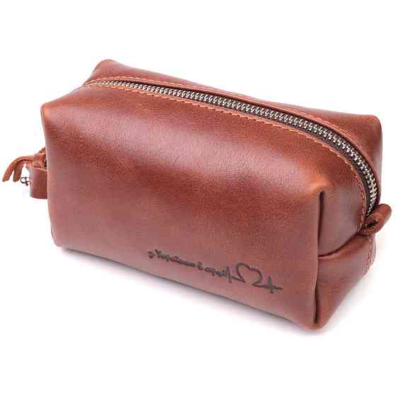 Косметичка не большого размера из гладкой кожи на молнии Сердце GRANDE PELLE 16762 Светло-коричневая Киев