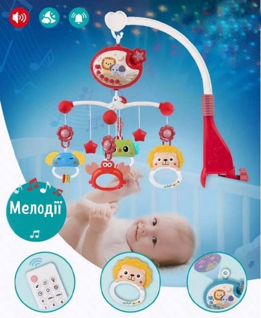 Музичний проектор карусель-мобіль-нічник з пультом та підвісними елементами Червоний (698-84-85) Чернігів - фото 2