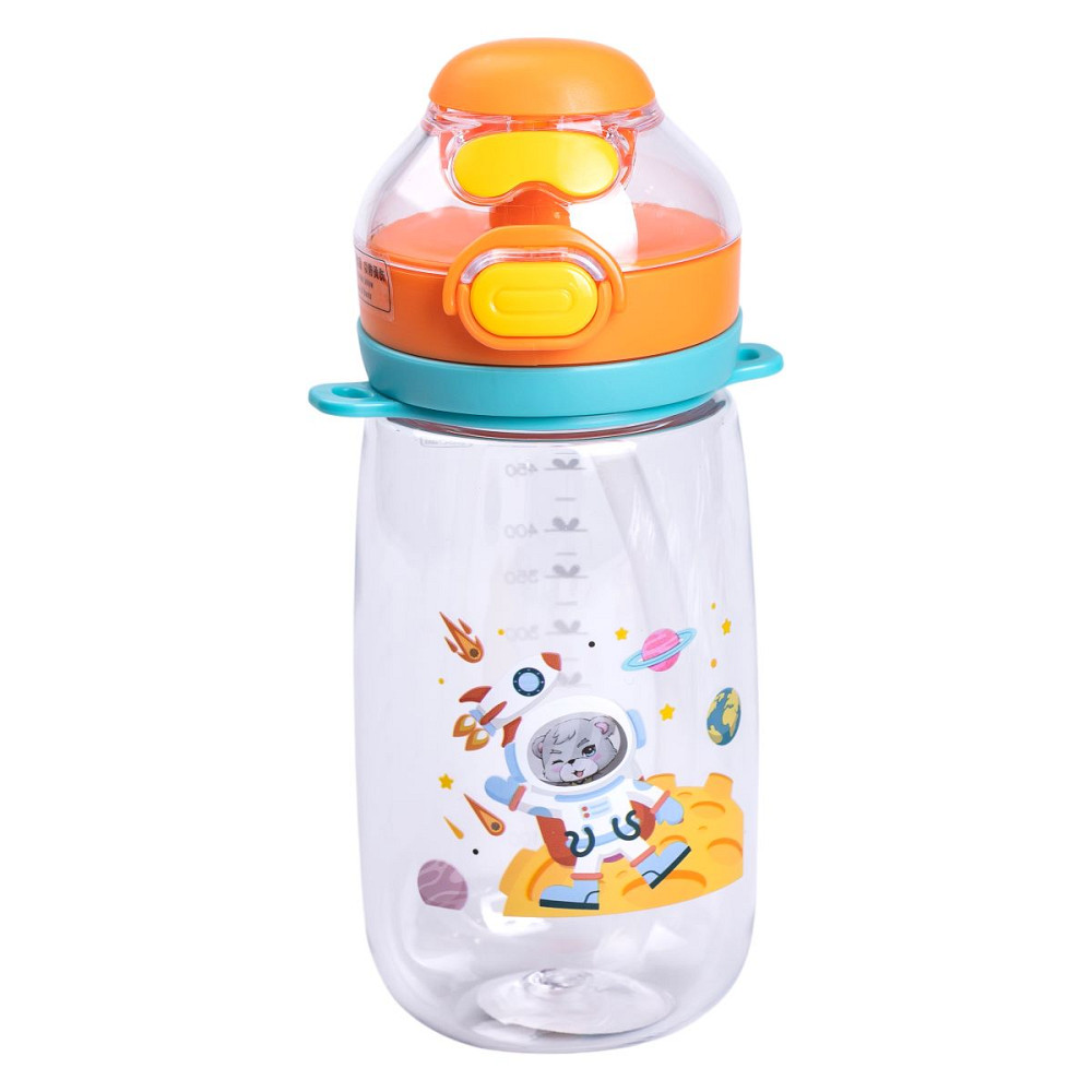 Пляшка для води дитяча 550 мл з ремінцем і трубочкою для спорту та школи 20 см Помаранчева HP-14-45O Коломия - фото 3