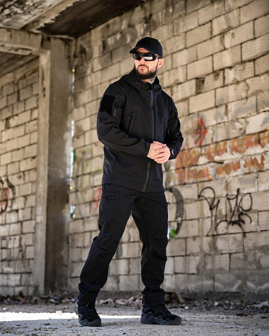 Демисезонный тактический костюм софтшел SATELIT черный полиция  ПП8056 Одесса - изображение 3