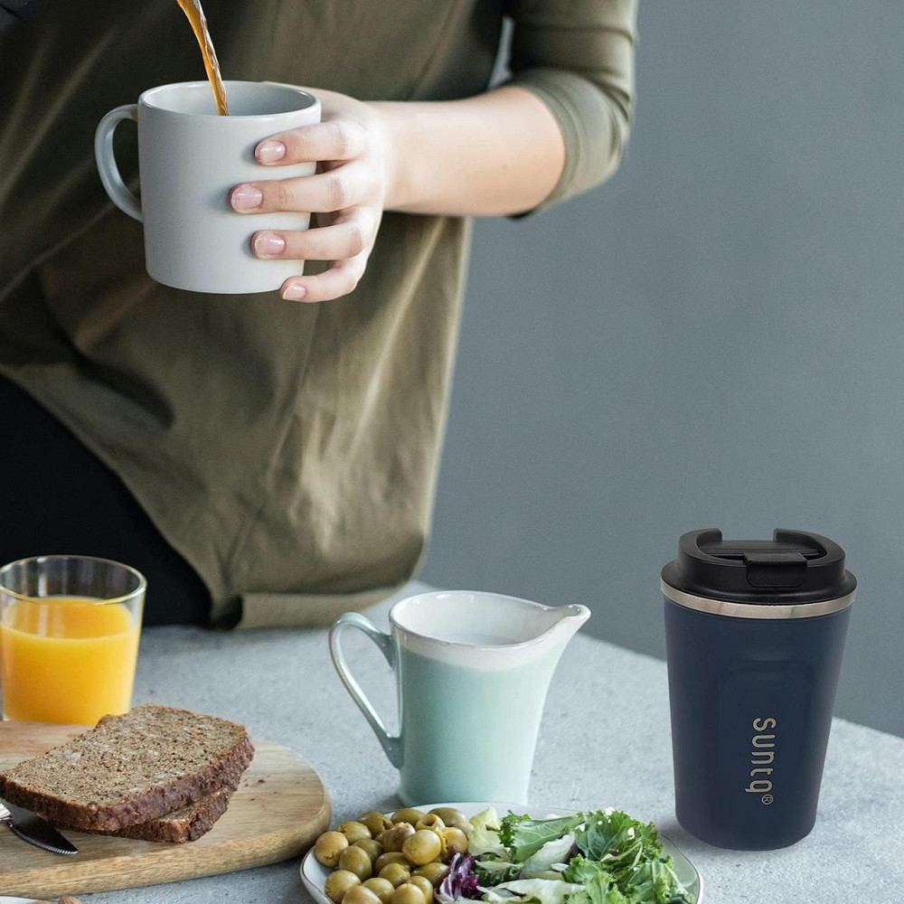 Термочашка Suntq 380 мл з нержавіючої сталі, подвійна ізоляція, темно-синя, кавова кружка, термокружка з герметичною кришкою Київ - фото 5