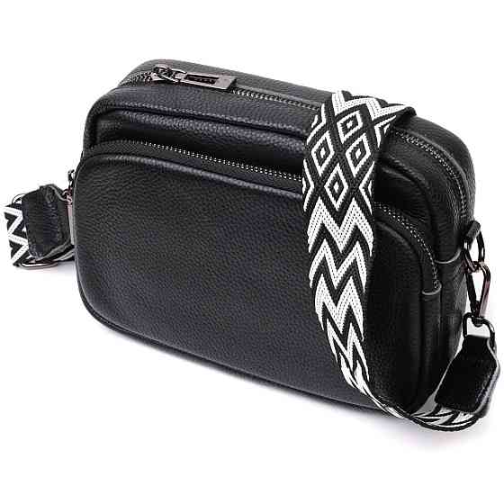 Компактная женская сумка кросс-боди из натуральной кожи Vintage 22294 Черная Киев