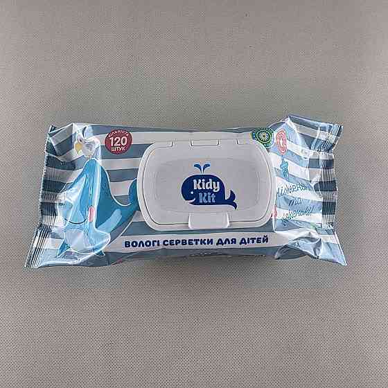 Серветки вологі 120 шт.з клапан для дітей «Kidy kit» З екстрактом ромашки та вітаміном Е (1 пачка) Харків