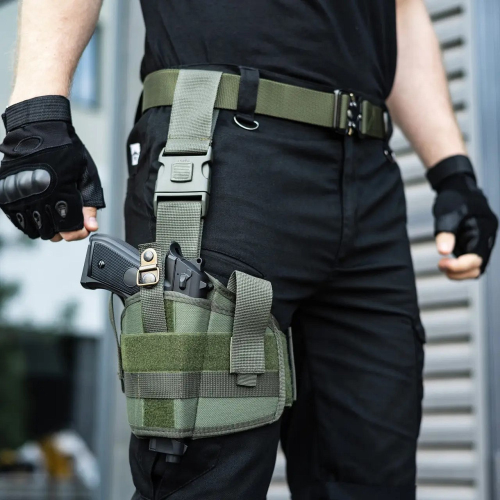 Кобура стегнова для пістолета хакі олива з поясним кріпленням універсальна Cordura Одеса - фото 11
