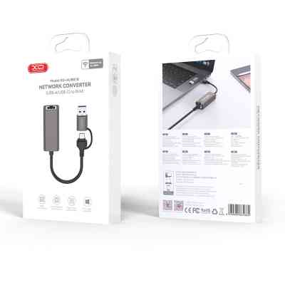 Адаптер USB-C + USB A to RJ45 Ethernet XO (HUB018.black) Вінниця