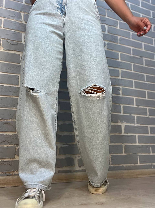 Джинсы женские Its Basic 3050 Wide Leg косые карманы швы позади широкие порезы на коленях, голубой,  Одесса - изображение 3