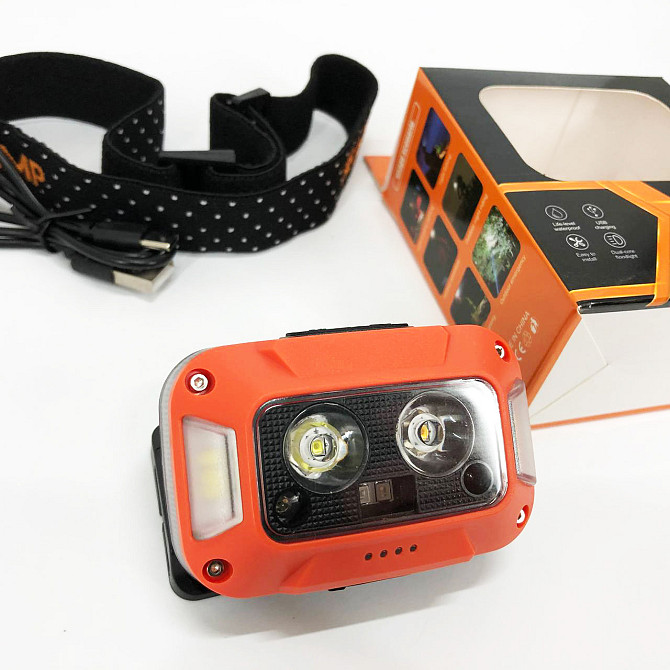 Водонепроникний ліхтарик WH-0218-XPG(white+yellow)+SMD(red), Ліхтарик на голову UJ-807 на батарейках Київ - фото 3