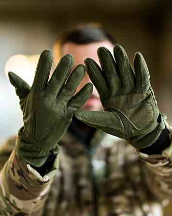 Утеплені замні флісові рукавички з хутром олива ПП8211 Одеса