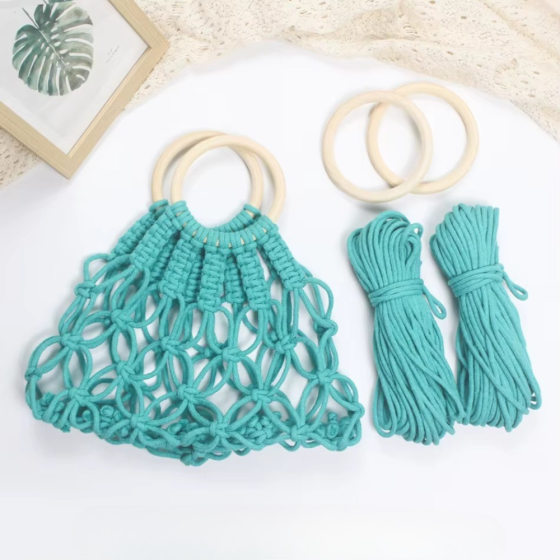Набір макраме для ручного в'язання ажурної плетеної сумки 29х26 см для рукоділля та творчості колір бірюзовий Кам'янець-Подільський