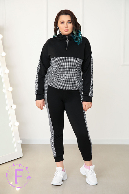 Повсякденний жіночий костюм із трикотажу "Flex" оптом | Батал | Розпродаж моделі Чорний, 50-52 Київ - фото 1