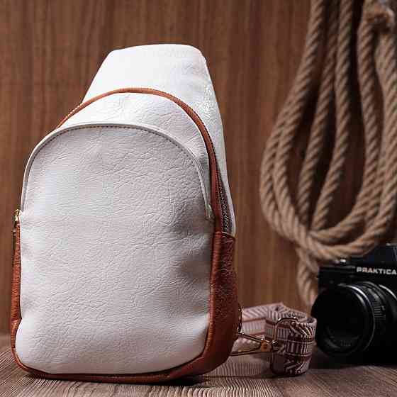 Невелика жіноча сумка через плече з екошкіри з акцентом на текстильну лямку Білий (Vintage) Київ