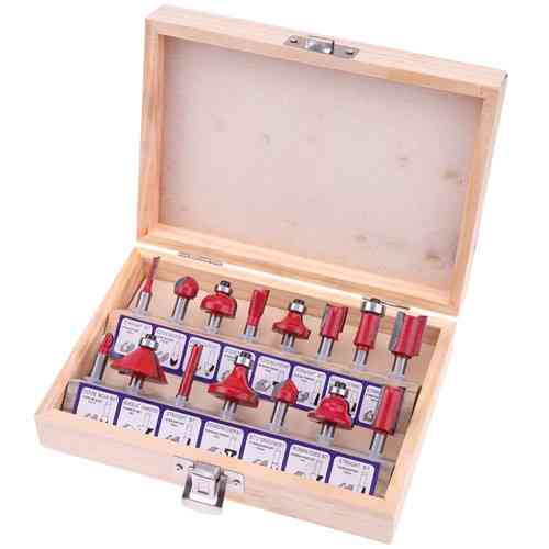 Набор фрез по дереву 15шт, хвостовик 6.35мм, сталь, в футляре Винница