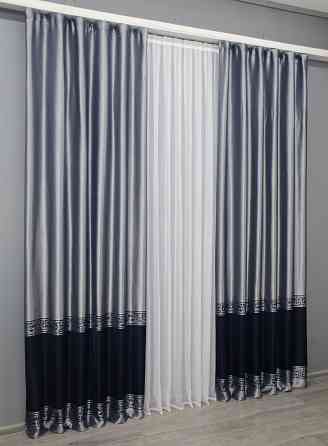 Комплект готовых штор VR-Textil ANZIO № 1463ш Серебристый с синим 140х290 см 2 шт (33-0334) Киев