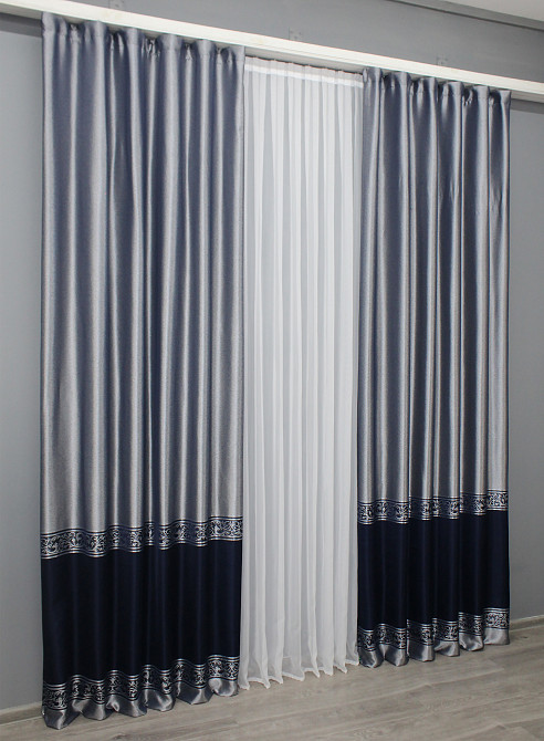 Комплект готовых штор VR-Textil ANZIO № 1463ш Серебристый с синим 140х290 см 2 шт (33-0334) Киев - изображение 4