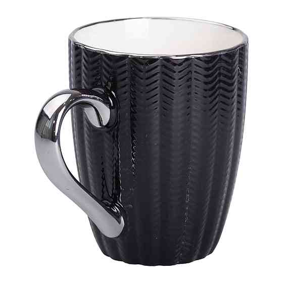 Чашка фарфоровая 400 (мл) с серебристым ободком и ручкой для чая Черная RX-N231315B Киев