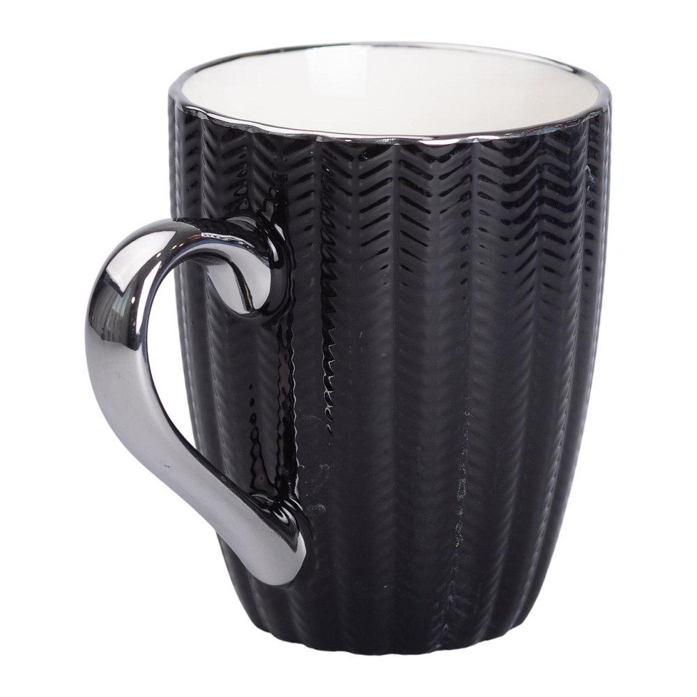 Чашка фарфоровая 400 (мл) с серебристым ободком и ручкой для чая Черная RX-N231315B Киев - изображение 3