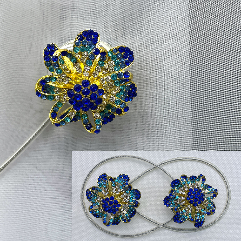 Магніти для штор та гардин "Flowers" набір 2 шт Синій з золотистим (81-199) Київ - фото 1