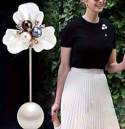 Брошь булавка цветок с жемчугом, декоративная брошь для платья, пиджака и пальто, женская брошь цветок с подвеской Киев