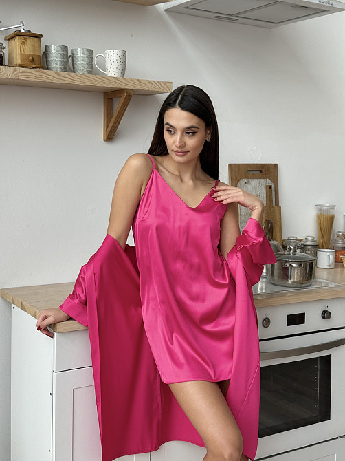 Шелковая ночная рубашка Малиновый XL/XXL Харьков - изображение 1