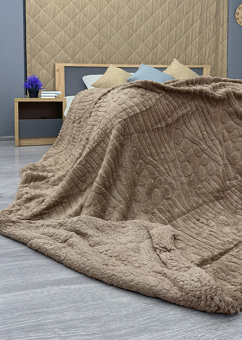 Плед 200х230 см (+-10см) на овчині "Косичка" колір мокко (87-304) Київ - фото 7