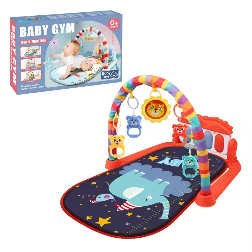 Развивающий коврик для малышей с пианино, игрушками, принт красный слон, шкала роста, коврик для детей Каменец-Подольский - изображение 1