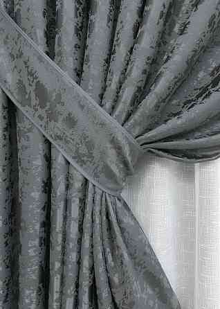 Комплект штор VR-Textil Льон Мармур 200х270 2шт і Тюль 600х270 1262ш-115т Графітовий з білим 71-124/7 Київ