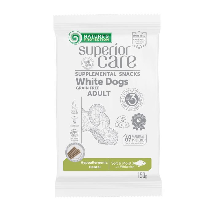 Nature's Protection Superior Care White Dogs Hypoallergenic & Dental Care Беззернові ласощі для дорослих собак із білим забарвленням з білою  Киев - изображение 1