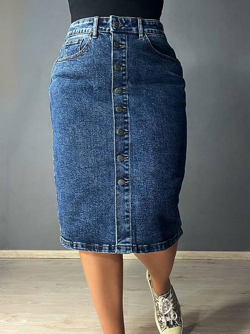 Спідниця жіноча джинсова Vanver 8238 на гудзиках середньої довжини збільшені розміри синя, синій, З2, 32, 86 см, 107 см Київ - фото 5