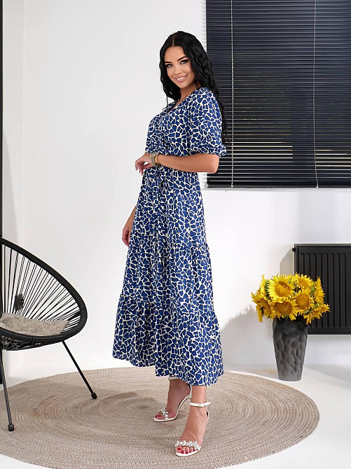 Жіноче легке принтоване плаття з імітацією запаху шовковий софт Синій, 42/44 Одеса - фото 2