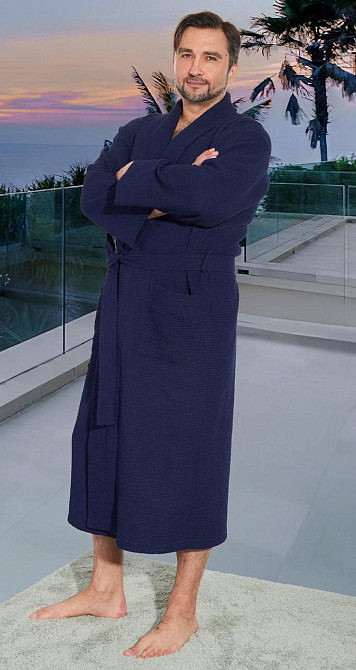 Мужской вафельный халат с вышивкой полезный подарок (56-58) Киев - изображение 4