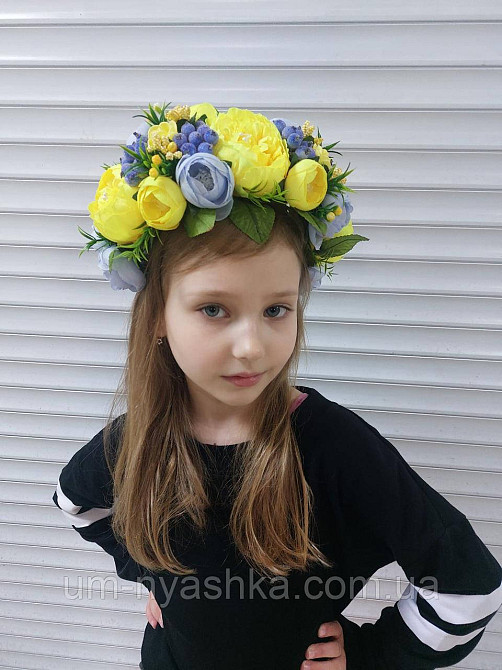 Ободок обруч з квітами "Піони великий жовто-блакитний2" Кривий Ріг - фото 2