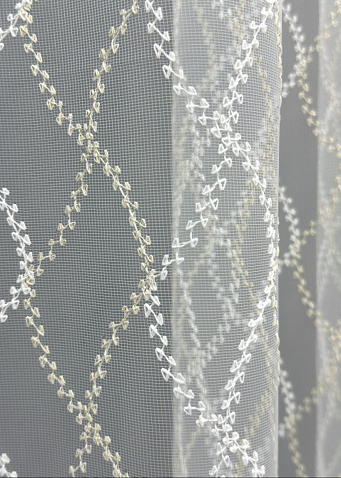 Тюль фатин с вышивкой и люрексом Цвет молочный с золотистым 1841т Киев - изображение 4