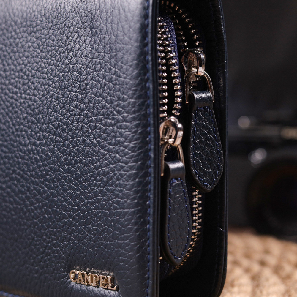 Відмінна чоловіча барсетка на два відділення з натуральної зернистої шкіри Синя (CANPELLINI) Київ - фото 4