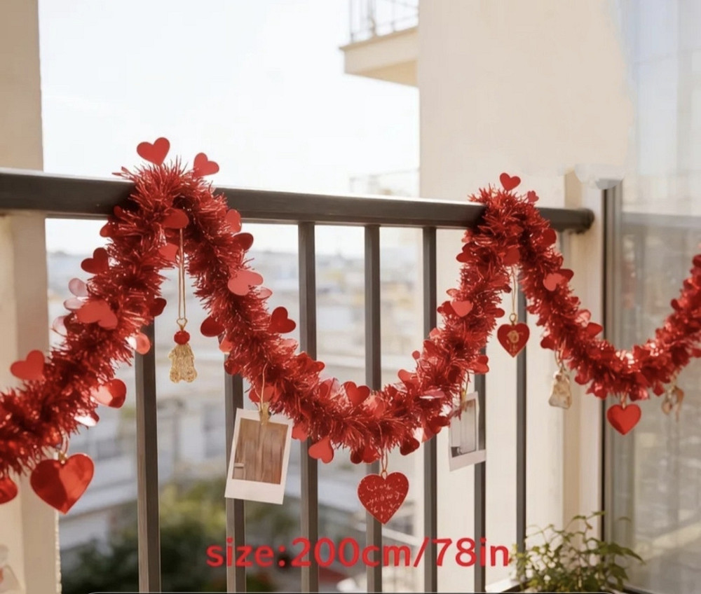 Гірлянда-дощик з сердечками червона 2 м 1 шт (0291) Сміла - фото 3