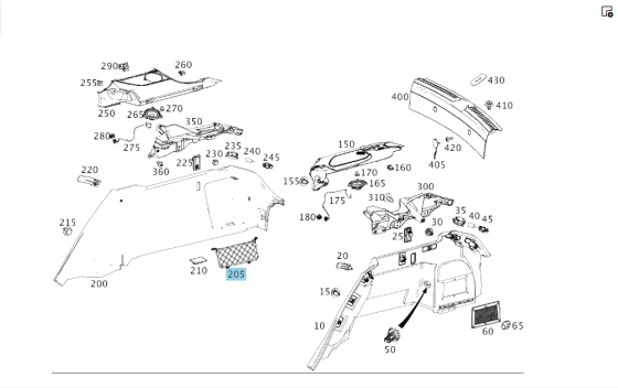 Mercedes-Benz  A2928600074 9051 Сітка для багажу на правій обшивці багажника GLE Coupe C292 Одесса