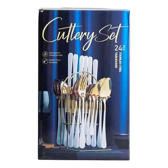 Yiwu Набір столових приборів на 6 персон з дерев'яними ручками на підставці столові прибори 24 Киев