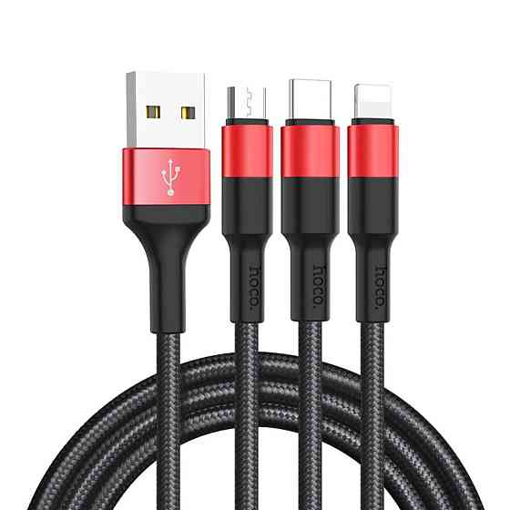 Кабель HOCO X26 Xpress живлення 3в1 Lightning + Micro + Type-C, колір чорний червоний 6957531080282 Одеса