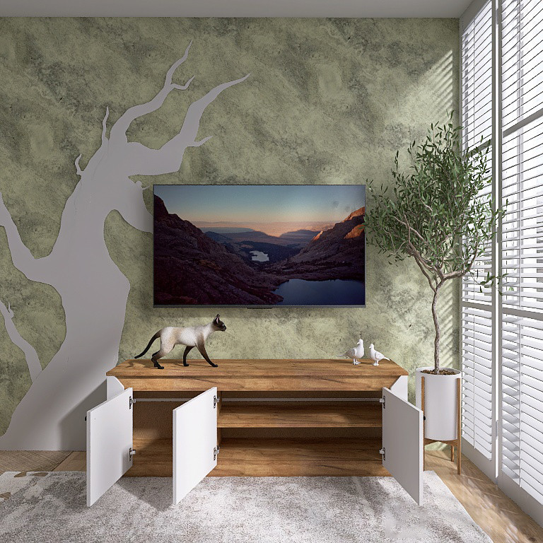 Тумба под телевизор Эверест Нордик ТВ-1500 Белый + Дуб крафт золотой (DTM-5541) Днепр - изображение 4