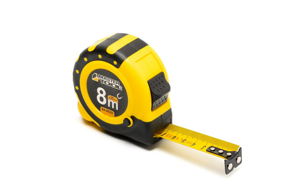 MASTERTOOL Рулетка MASTERTOOL 8 м×25 мм з магнітами 2 фіксатори кнопка STOP покриття TPR нейлон Коломия - фото 1